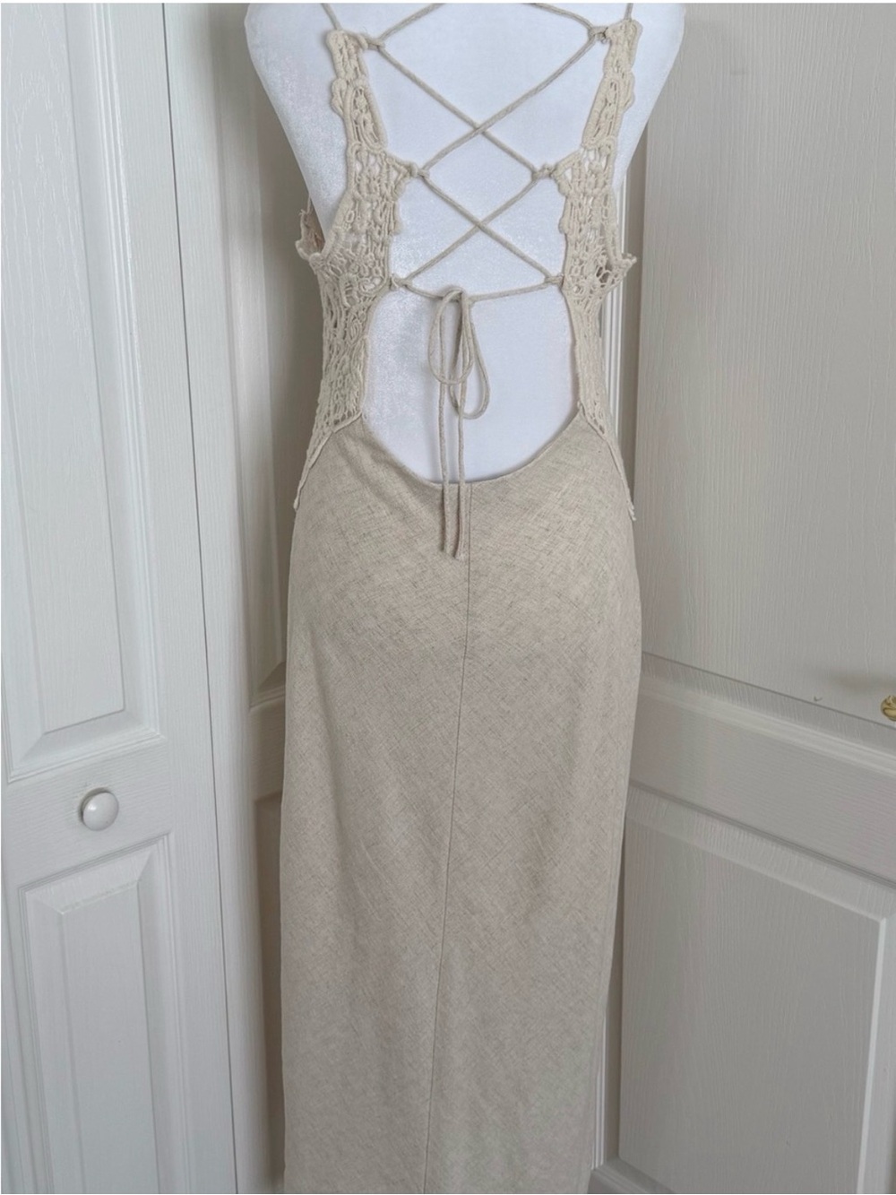 Zara Cream Crochet-Back Slip Dress - Picture 7 of 12